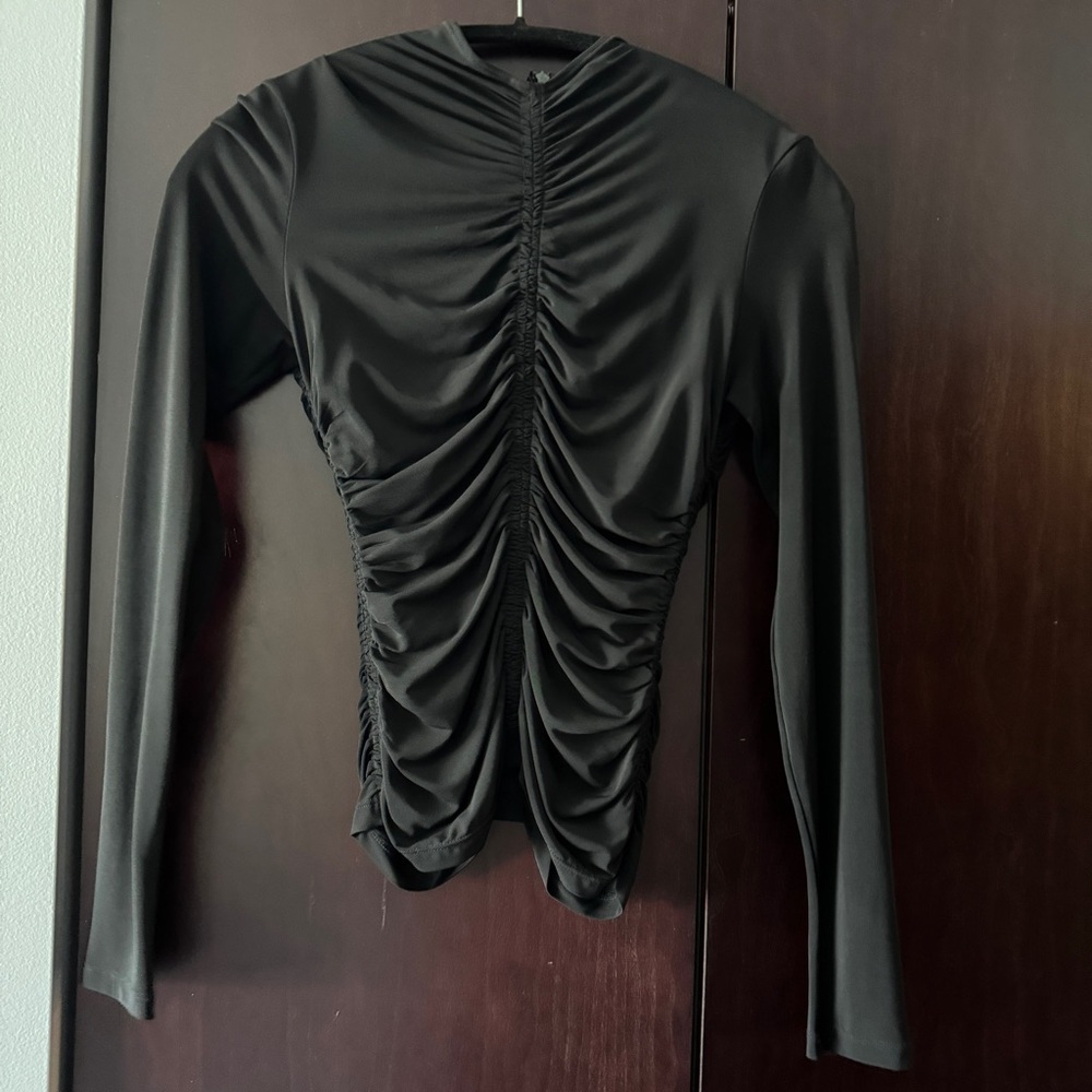 ALC black mock neck ruched long sleeve top size small